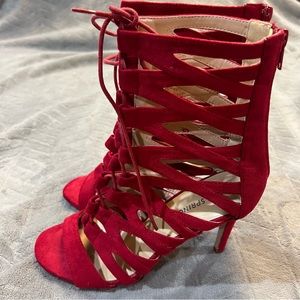 Red Suede Lace-Up Call it Spring Heels Size 7.5